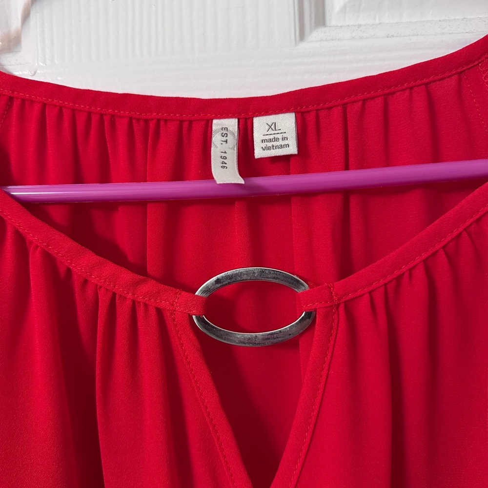 Red Blouse with Silver Accent